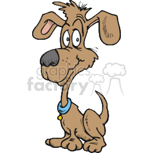 The image shows a cartoon dog wearing a blue collar. The dog is facing to the right and has a playful expression with a curved mouth and two eyes in the shape of ovals. 