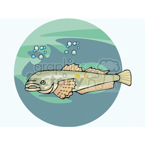 The clipart image shows a single fish swimming underwater with bubbles around it. The fish appears to be a cartoon representation, with stylized features and visible fins.