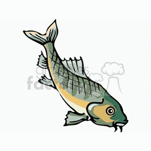 The image is a clipart illustration of a cartoon fish. The fish has prominent fins, scales, and is depicted in a side profile with a visible eye and mouth.
