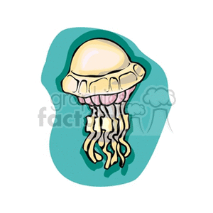 The image is a colorful clipart illustration of a jellyfish. This jellyfish has a dome-shaped bell and trailing tentacles, characteristic of these ocean-dwelling animals.