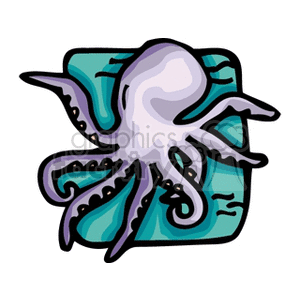 The clipart image features a stylized illustration of an octopus. The octopus is depicted with its body in the center, surrounded by its eight tentacles. The background appears to be a simplified representation of water, indicated by a blue color suggesting the marine environment where an octopus would typically be found.