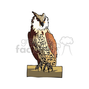The image depicts an illustration of an owl perched on a flat surface. The owl has brown and tan feathers with apparent detailing suggesting texture. Its eyes are half-closed and it has its beak slightly open, giving it a contemplative or tired expression.
