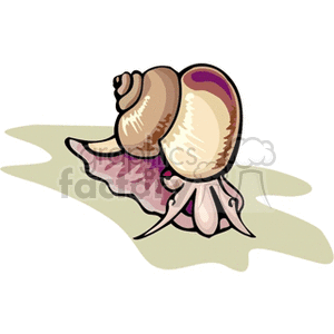 The clipart image depicts a colorful cartoon snail. The snail is shown from a side view, with its shell facing upwards and its body extending forward, resting on the ground.