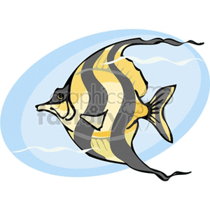 The clipart image features a stylized depiction of a tiger angelfish, which is a type of tropical marine fish. It's characterized by its bold stripes and elongated fins.