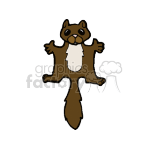 The clipart image depicts a cartoon of a flying squirrel. It's characterized by its outstretched limbs with skin flaps connecting them, which resemble wings and allow it to glide. The squirrel is shown with a light underbelly and a darker body, which is typical of the coloration of flying squirrels. The depiction is a simplified and stylized representation of the animal.