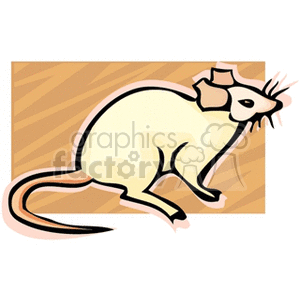 This clipart image features a cartoon representation of a rodent, which appears to be a mouse due to its size and shape. The mouse has a cream or light beige body with a long pink tail and large pink ears. Its whiskers are long and prominent, and the background has a diagonal striped pattern that seems to be a stylized way to depict either a wall or the ground the mouse is on.