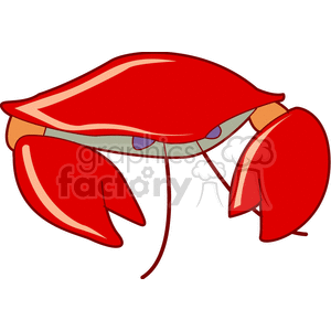 The image depicts a stylized cartoon of a red crab. It shows the crab's main body, claws, and legs, which are typical physical features of crabs.