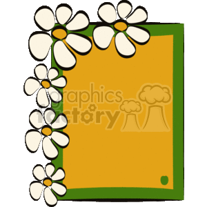 The clipart image displays a decorative frame or border consisting of a green outer edge with a series of stylized white daisy-like flowers along the top left corner and bottom left side. Each flower has a yellow center and six white petals. The main background within the frame is a solid tan or light brown color, and there's a small green heart detail in the bottom right corner. This kind of border design is commonly used for stationery, invitations, or as a decorative element in various design projects.
