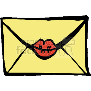 The image depicts a yellow envelope with a lip print in the center, giving the impression of a kiss mark sealing the envelope. This could symbolize a love letter or a romantic gesture. The envelope appears to have a flap in the traditional style of a postal envelope.