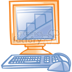 The clipart image features a desktop computer setup with a monitor displaying what seems to be a chart or graph, a keyboard, and a mouse.