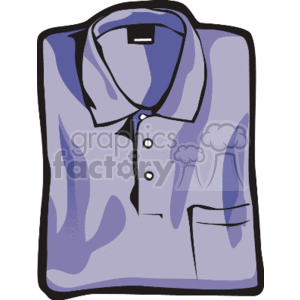 The clipart image depicts a folded blue dress shirt. It features a collar, buttons down the front, and a pocket on the left side.