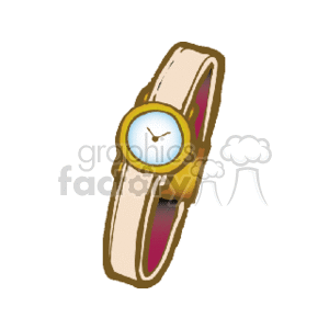This clipart image features a wristwatch with a beige strap and a gold-colored casing. The face of the watch is white with simple hour and minute hands, and no numbers are visible on the dial.