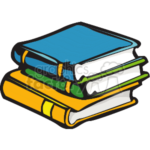 The clipart image depicts a stack of books in varying colors. There are three hardcover books piled on top of each other, suggesting a theme related to education or studying.