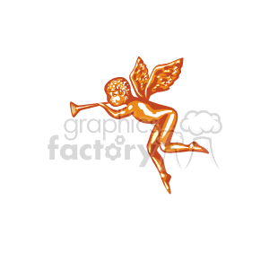 The clipart image shows a golden figure resembling an angel or cherub, commonly associated with festive occasions. It features wings and is playing a horn, which aligns with traditional depictions of angels during the Christmas holidays. However, its appearance as a cherub also relates to Valentine's Day iconography, as it resembles Cupid, the Roman god of love.