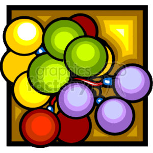 The image is a colorful clipart illustration of a collection of Christmas lights. The illustration shows a tangled bunch of lights in different colors including yellow, green, red, and purple, against a dark background bordered by a yellow and brown frame.