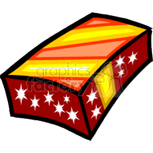 The clipart image shows a colorful, decorated Christmas gift or present. The gift has a red wrapping paper with white star patterns and a yellow-orange ribbon.