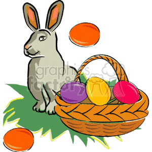 Grey Rabbit with a Handled Basket of Full of Easter Eggs