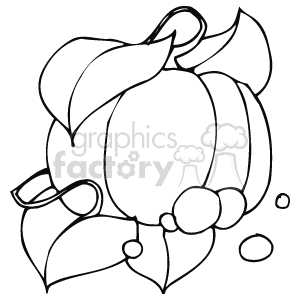 The clipart image depicts a pumpkin surrounded by leaves and what appears to be berries. It has a simple, line drawing style and is likely meant to be used as a decoration or illustration related to the Thanksgiving holiday.