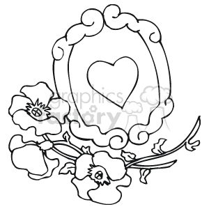 The clipart image features a vintage or retro-style frame with a heart in the center, adorned with flowers positioned around the bottom of the frame, suggesting a romantic or Valentine's Day theme.