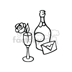 The clipart image features a bottle with a heart shape on it, a glass with a rose in it, and an envelope with a heart seal, possibly indicating a love letter or Valentine's Day card.