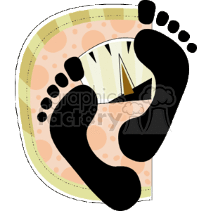 The clipart image depicts the silhouette of a pair of feet standing on a bathroom scale. The background is patterned with circles and the scale has an analog dial that is partway visible.