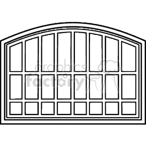 This clipart image depicts an arched window with multiple panes. The window is designed with a semicircular top and straight-lined rectangular panes below, creating a grid-like pattern within the frame.