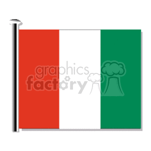 This clipart image displays the national flag of Ivory Coast (Côte d'Ivoire), which consists of three vertical stripes of equal width. From left to right, the colors of the stripes are orange, white, and green.