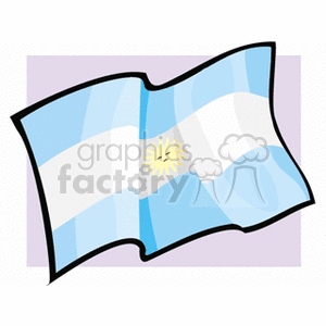 The image shows a stylized representation of the flag of Argentina. It features three horizontal bands, with the top and bottom bands in a light blue color and the middle band in white. In the center of the white band, there's a depiction of the 'Sun of May,' which is a national emblem of Argentina.