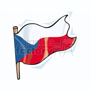 The clipart image shows a stylized representation of the Czech flag. The flag consists of two horizontal bands of white and red with a blue triangle extending from the hoist side.