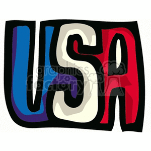 The clipart image features stylized letters spelling out USA in capital letters with a bold design, embodying elements of the American flag colors—red, white, and blue. 