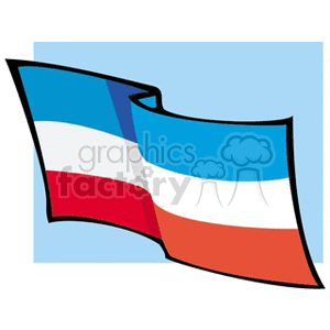 The image displays a stylized clipart illustration of a flag, specifically the historical flag of Yugoslavia. The flag consists of three horizontal bands of blue, white, and red.