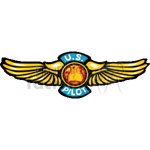This clipart image depicts a stylized version of a pilot's wings badge. The badge features a set of golden wings on either side, a blue circular border with the inscription U.S. PILOT, and a central emblem displaying an eagle's head.