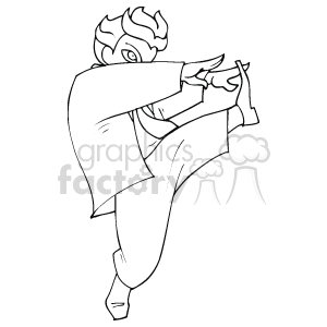 The image is a line art illustration of a person in a martial arts stance. The person appears to be wearing a martial arts uniform, which might indicate disciplines such as judo or karate. The individual's pose suggests readiness for combat or demonstration of a technique.