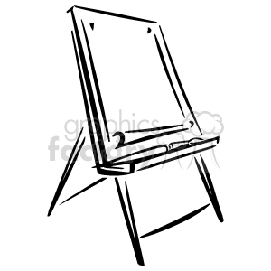 This is a line art illustration of an artist's easel with a blank canvas on it. It represents art and painting equipment.