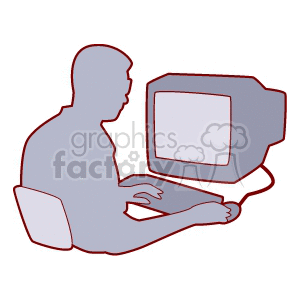 A Silhouette of a Man Sitting At a Desktop Computer Working