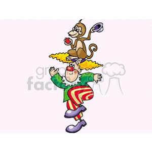 A Silly Clown Jumping Holding a Monkey on his Head