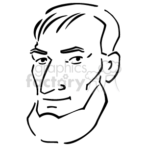 The image is a simple line drawing of a man's face. It appears to be a minimalistic portrait with basic lines outlining features such as the eyes, nose, mouth, jawline, ears, and hairstyle. 