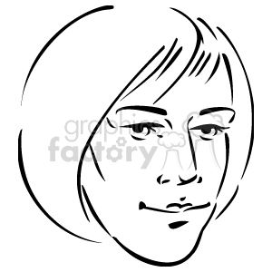 The clipart image features a line drawing of a woman's face. The woman has shoulder-length hair, bangs covering her forehead, and a neutral expression.