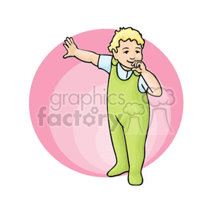 Toddler in a green jumper with his finger in its mouth