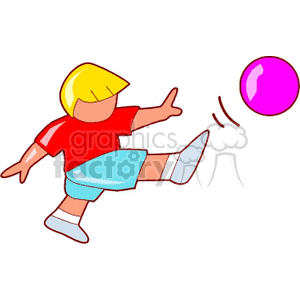 A boy kicking a pink ball