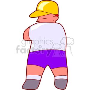 A boy in a baseball hat with his back turned