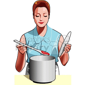 Brown hair lady smelling her soup