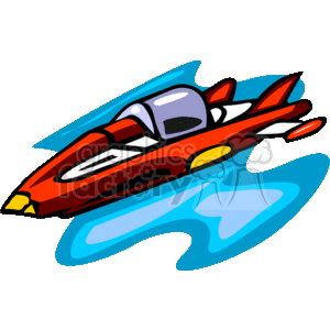 This clipart image depicts a stylized red and orange spaceship with accents of yellow and white. The ship has a domed cockpit with a shaded viewport, red fins or wings, and is enveloped in a light blue aura or energy field, suggesting motion or a protective shield.
