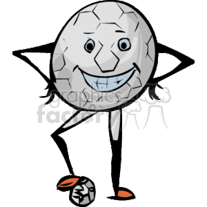 The clipart image features an anthropomorphic soccer ball with a smiling face, arms, and legs, standing next to a smaller soccer ball. The character is posed in a casual stance, appearing cheerful and personified.