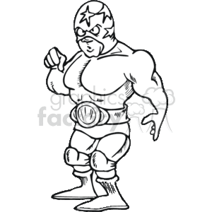 The clipart image depicts a wrestler wearing a mask with a star on it, featuring a muscular build, a wrestling belt, shorts, and boots. The wrestler appears to be in a dynamic pose, as if ready to engage in a wrestling match.