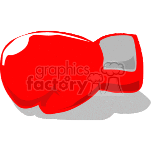 The image contains a single red boxing glove. The glove is illustrated in a clipart style, which is typically characterized by its simple, bold lines and clear, bright colors.
