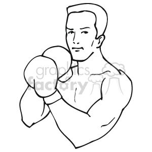The clipart image displays a line drawing of a male boxer. He is shown from the waist up, wearing boxing gloves, and is in a classic boxing stance with one glove closer to the viewer, appearing ready to throw a punch. The boxer has a focused expression on his face.