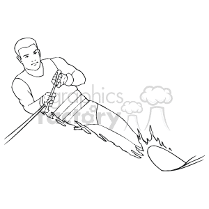 The image depicts a line drawing or clipart of a person skiing. The skier is in an athletic pose, indicating motion and control, with ski poles in hand and skis attached to the boots, positioned at an angle as if making a turn or carving through snow. 