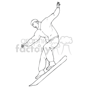 The image appears to be a line art illustration of a single snowboarder in action. The snowboarder is depicted in a dynamic pose, suggesting movement down a slope. The illustration is simple and does not show any detailing or background, emphasizing the activity of snowboarding itself.