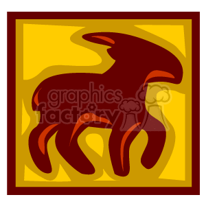 The clipart image features a stylized representation of the zodiac sign Capricorn. It showcases a red goat-like figure with prominent horns and a fish-like tail against a yellow background framed by a brown border.